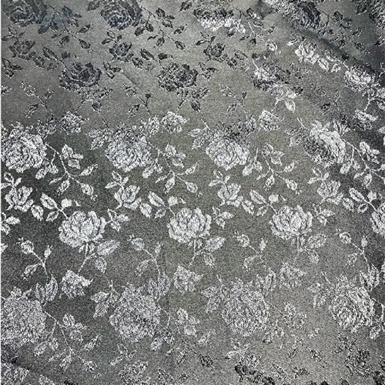 1 Yard Black Rose Floral Jacquard Satin 60/59″ Width 100 Percent Polyester